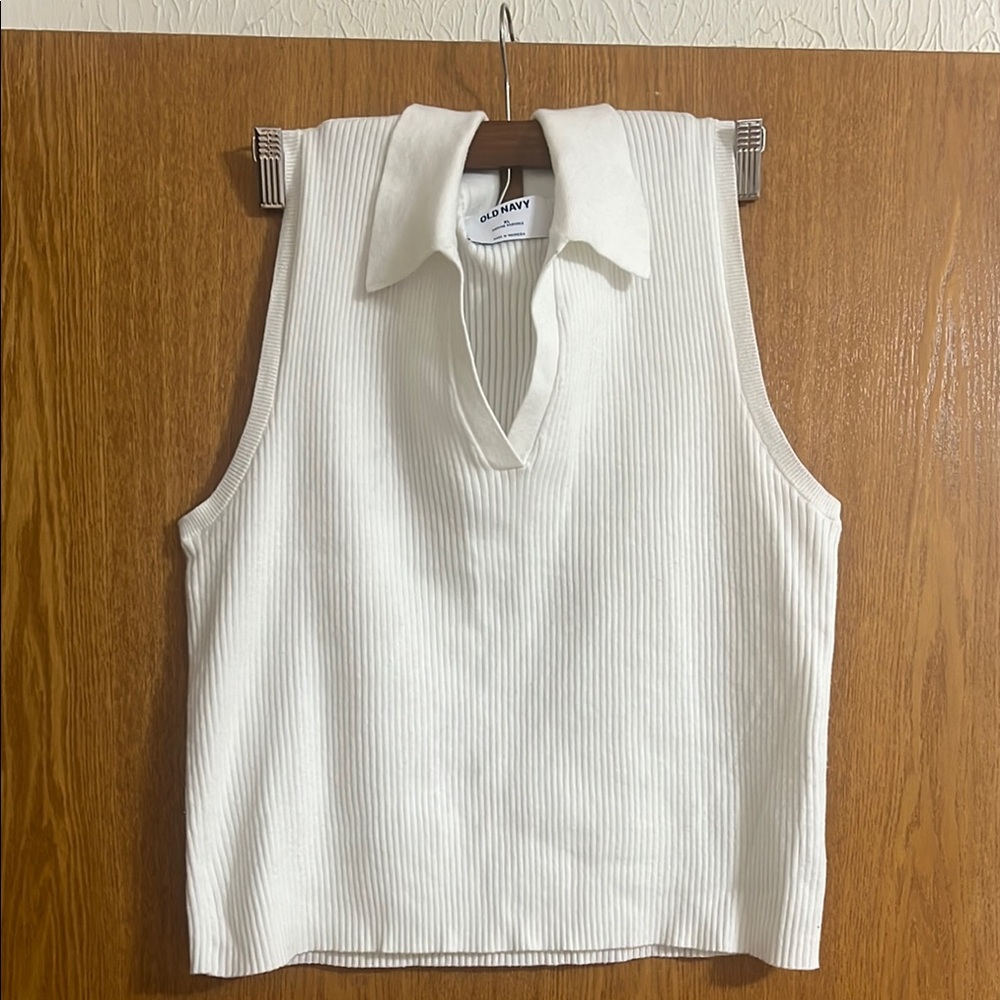 Old Navy White Sleeveless Polo Tank Top